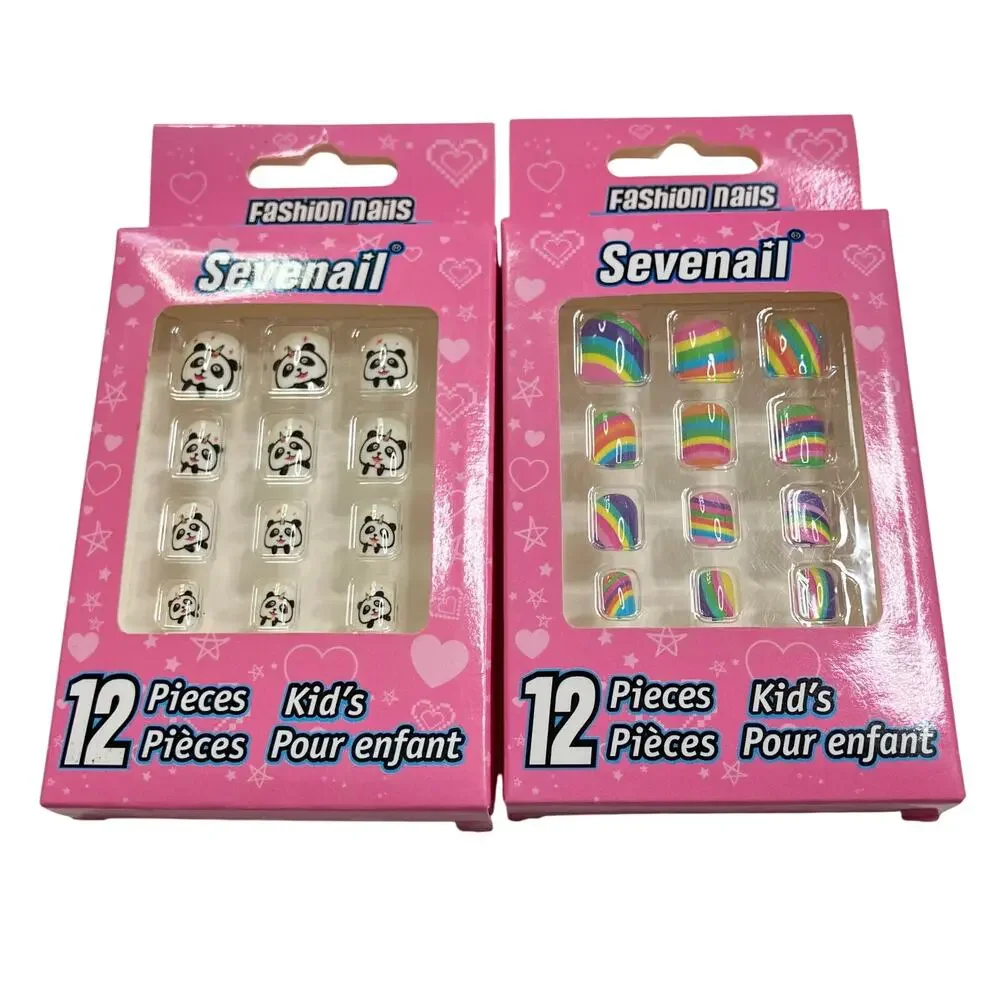 Sevenail | Lot of 2 Sets Kids Fashion Nails Panda Bear Rainbow Stripe